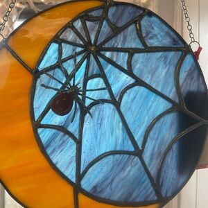 Stained Glass Spider Web Art Piece